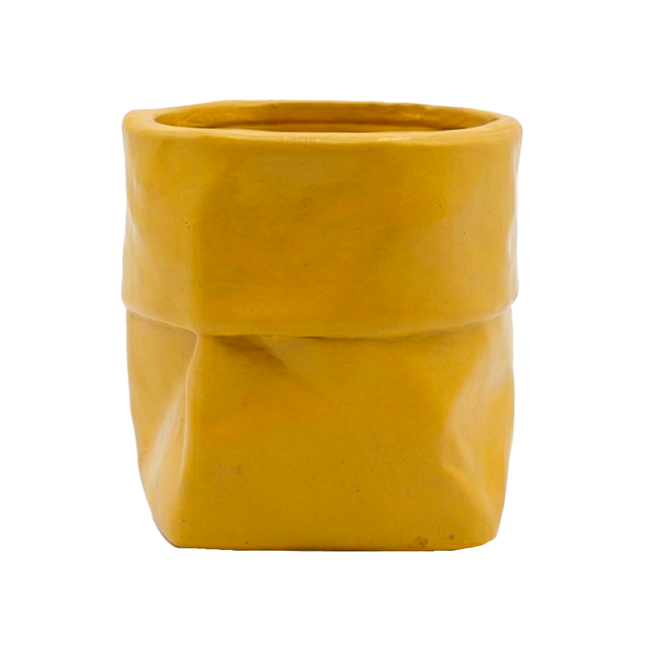 Handcrafted Mustard Yellow Ceramic Planter – Geometric Shape Flower Pot