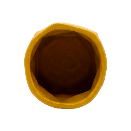 Handcrafted Mustard Yellow Ceramic Planter – Geometric Shape Flower Pot