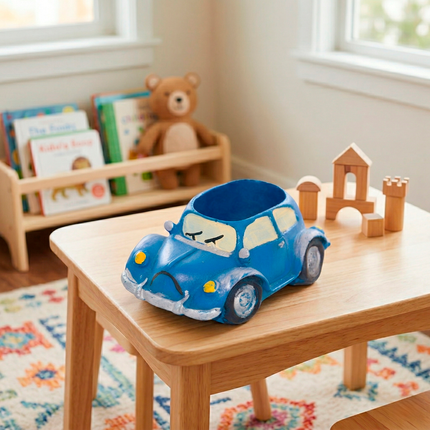 Handcrafted Quirky Blue Car Design Ceramic Pot – Multi-Use