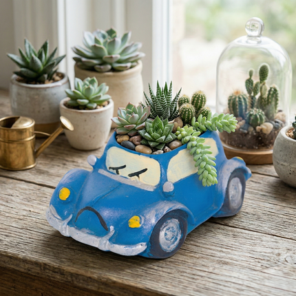 Handcrafted Quirky Blue Car Design Ceramic Pot – Multi-Use