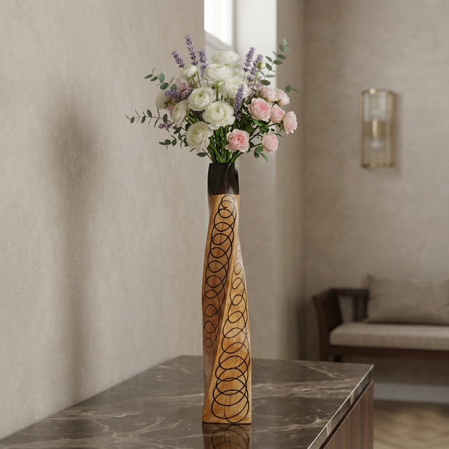 Handcrafted Tall Ceramic Vase with Artistic Pattern