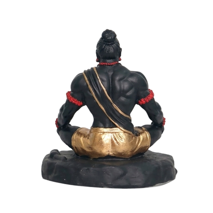 Hanuman Statue in Abstract Yogic Posture in Matte Black & Gold Detailing