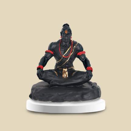 Hanuman Statue in Abstract Yogic Posture in Matte Black & Gold Detailing