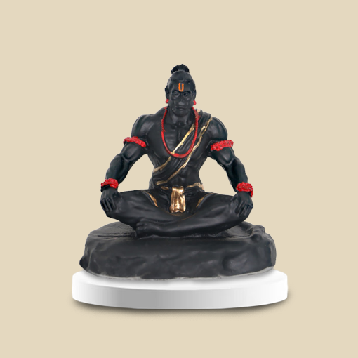 Hanuman Statue in Abstract Yogic Posture in Matte Black & Gold Detailing