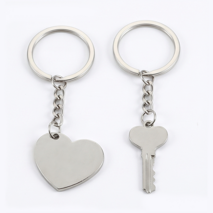 Couple Heart & Key Metal Keychain Set | Matching "I Love You" Keyrings for Couples