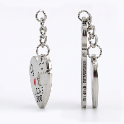 Couple Heart & Key Metal Keychain Set | Matching "I Love You" Keyrings for Couples