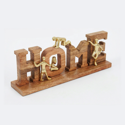 TPIF Wooden Home Decorative Showpiece with Gold Figurines – Handmade Tabletop Ornament, Modern Home & Office Décor, Ideal Gift for Housewarming & Anniversary