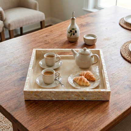 Ivory Mother of Pearl Square Tray – Subtle Elegance for Every Setting
