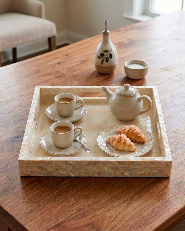 Ivory Mother of Pearl Square Tray – Subtle Elegance for Every Setting