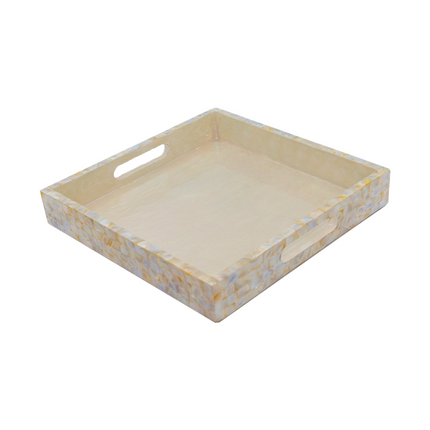Ivory Mother of Pearl Square Tray – Subtle Elegance for Every Setting