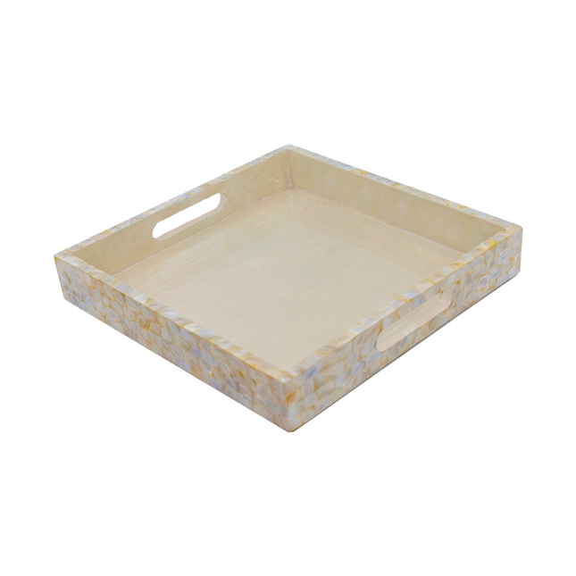 Ivory Mother of Pearl Square Tray – Subtle Elegance for Every Setting