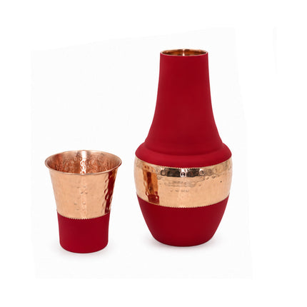 Copper Water Jar with Glass Set – Hammered Copper Venus Carafe | 6x6x11cm Bedside Water Set