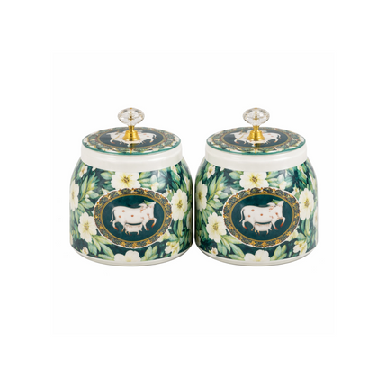 Kamdhenu Jar Set of 2 with Tray – Sky Blue Ceramic Decor_c