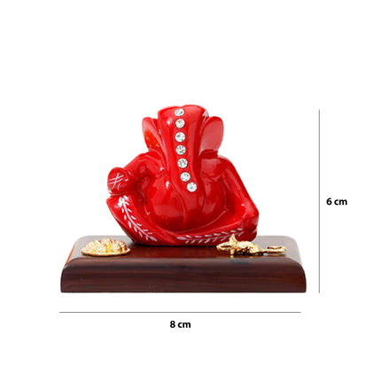 Jeweled Ganesha Idol Set with Stones and Mouse Motif on Wooden Base– Available in White, Red & Orange