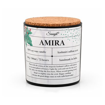 Amira Handcrafted Saffron Fragrance Candle by Saanyjh – Kashmiri Zaffran Scent - 300 ml