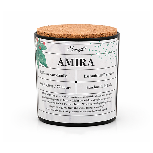 Amira Handcrafted Saffron Fragrance Candle by Saanyjh – Kashmiri Zaffran Scent - 300 ml