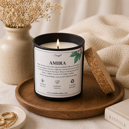 Amira Handcrafted Saffron Fragrance Candle by Saanyjh – Kashmiri Zaffran Scent - 300 ml