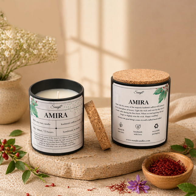Amira Handcrafted Saffron Fragrance Candle by Saanyjh – Kashmiri Zaffran Scent - 300 ml