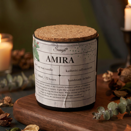 Amira Handcrafted Saffron Fragrance Candle by Saanyjh – Kashmiri Zaffran Scent - 300 ml