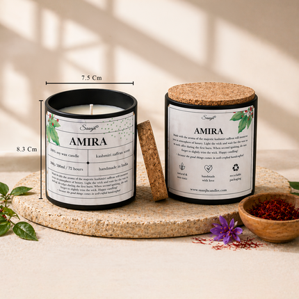 Amira Handcrafted Saffron Fragrance Candle by Saanyjh – Kashmiri Zaffran Scent - 300 ml