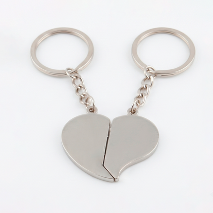 Boy & Girl Heart Couple Metal Keychain Set | Matching Split Heart Love Keyrings
