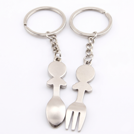 Spoon & Fork Couple Metal Keychain Set | Matching Cute Cutlery Keyrings for Couples