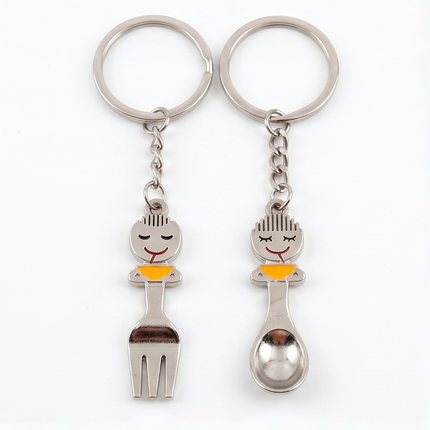 Spoon & Fork Couple Metal Keychain Set | Matching Cute Cutlery Keyrings for Couples