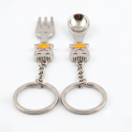 Spoon & Fork Couple Metal Keychain Set | Matching Cute Cutlery Keyrings for Couples
