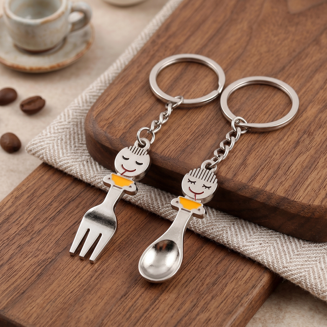 Spoon & Fork Couple Metal Keychain Set | Matching Cute Cutlery Keyrings for Couples