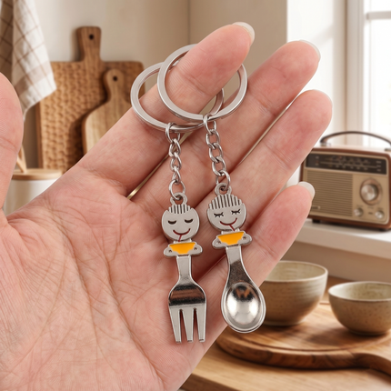 Spoon & Fork Couple Metal Keychain Set | Matching Cute Cutlery Keyrings for Couples