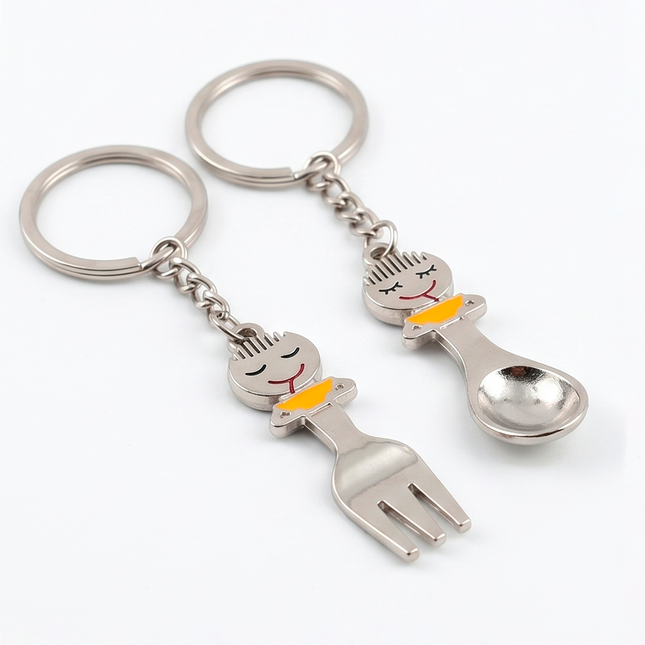 Spoon & Fork Couple Metal Keychain Set | Matching Cute Cutlery Keyrings for Couples