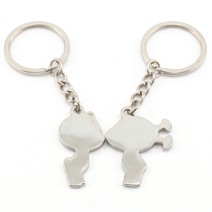 Cute Boy & Girl Couple Metal Keychain Set | Matching Love Keyrings for Couples