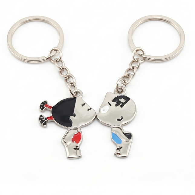 Cute Boy & Girl Couple Metal Keychain Set | Matching Love Keyrings for Couples
