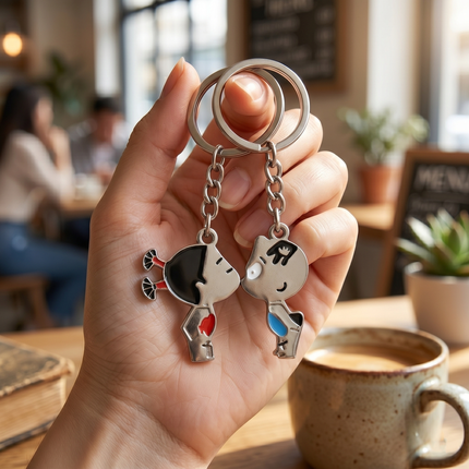 Cute Boy & Girl Couple Metal Keychain Set | Matching Love Keyrings for Couples