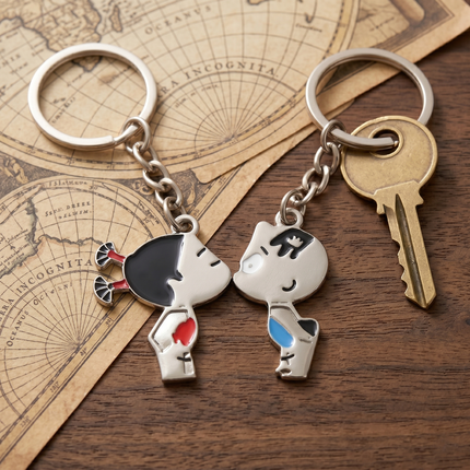 Cute Boy & Girl Couple Metal Keychain Set | Matching Love Keyrings for Couples