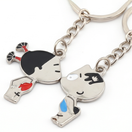 Cute Boy & Girl Couple Metal Keychain Set | Matching Love Keyrings for Couples