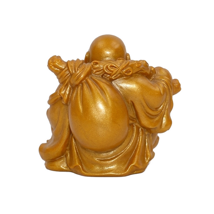 Laughing Buddha Lifting A Golden Fan Decorative Showpiece | Feng Shui & Vastu Figurine for Happiness | Spiritual Gifts for Home, Office, Car