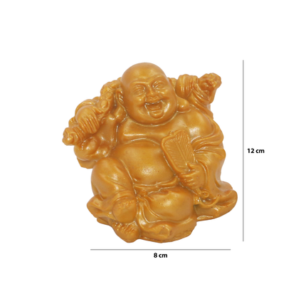 Laughing Buddha Lifting A Golden Fan Decorative Showpiece | Feng Shui & Vastu Figurine for Happiness | Spiritual Gifts for Home, Office, Car