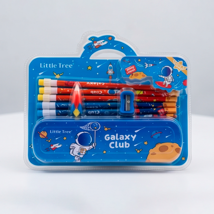 Little Tree Galaxy Club Stationery Gift Set - Space Theme Pencil & Pouch Set for Kids