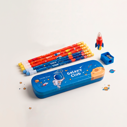 Little Tree Galaxy Club Stationery Gift Set - Space Theme Pencil & Pouch Set for Kids