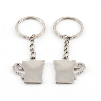 Cheers & For Love Coffee Mug Couple Metal Keychain Set | Matching Romantic Mug Keyrings