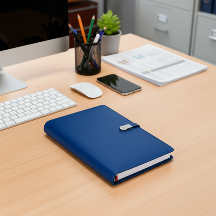 Blue Minimalist Smart Notebook with Power Bank, USB Drive & Multi-Charging Cable
