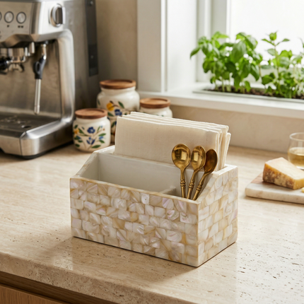 Luxe Dining Organizer - Mother of Pearl 3-Slot Napkin & Cutlery Holder