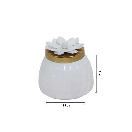 Luxe White Metal Jar with Lotus Bloom Lid – Sophisticated Storage Solution