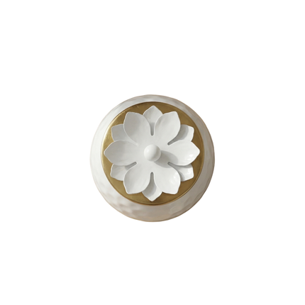 Luxe White Metal Jar with Lotus Bloom Lid – Sophisticated Storage Solution