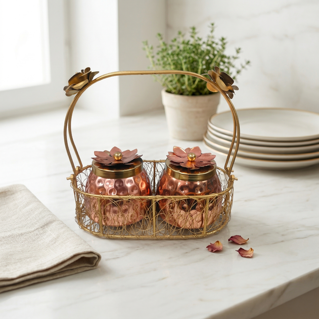Copper Basket with Jar – Decorative Gift Hamper Set_a