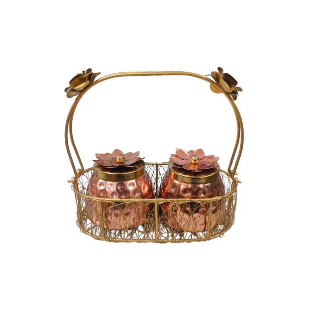 Copper Basket with Jar – Decorative Gift Hamper Set_b