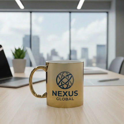 Metallic Finish Gold Ceramic Mug with Black Interior - Premium Two-Tone Coffee Mug_b