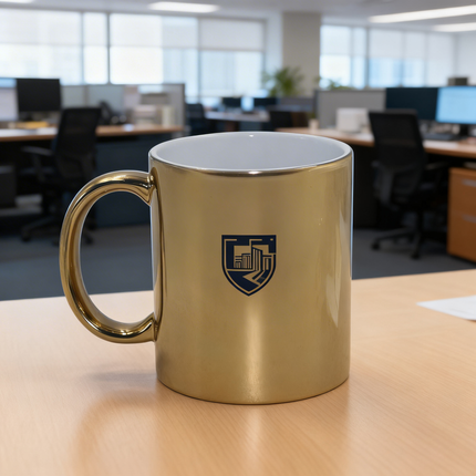Metallic Finish Gold Ceramic Mug with Black Interior - Premium Two-Tone Coffee Mug_d