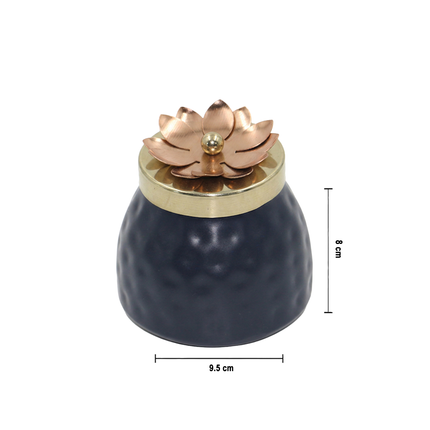 Midnight Blue Storage Jar with Copper Floral Lid – Decorative Storage Container